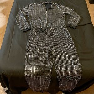 Long Black & Silver Party Jumpsuit